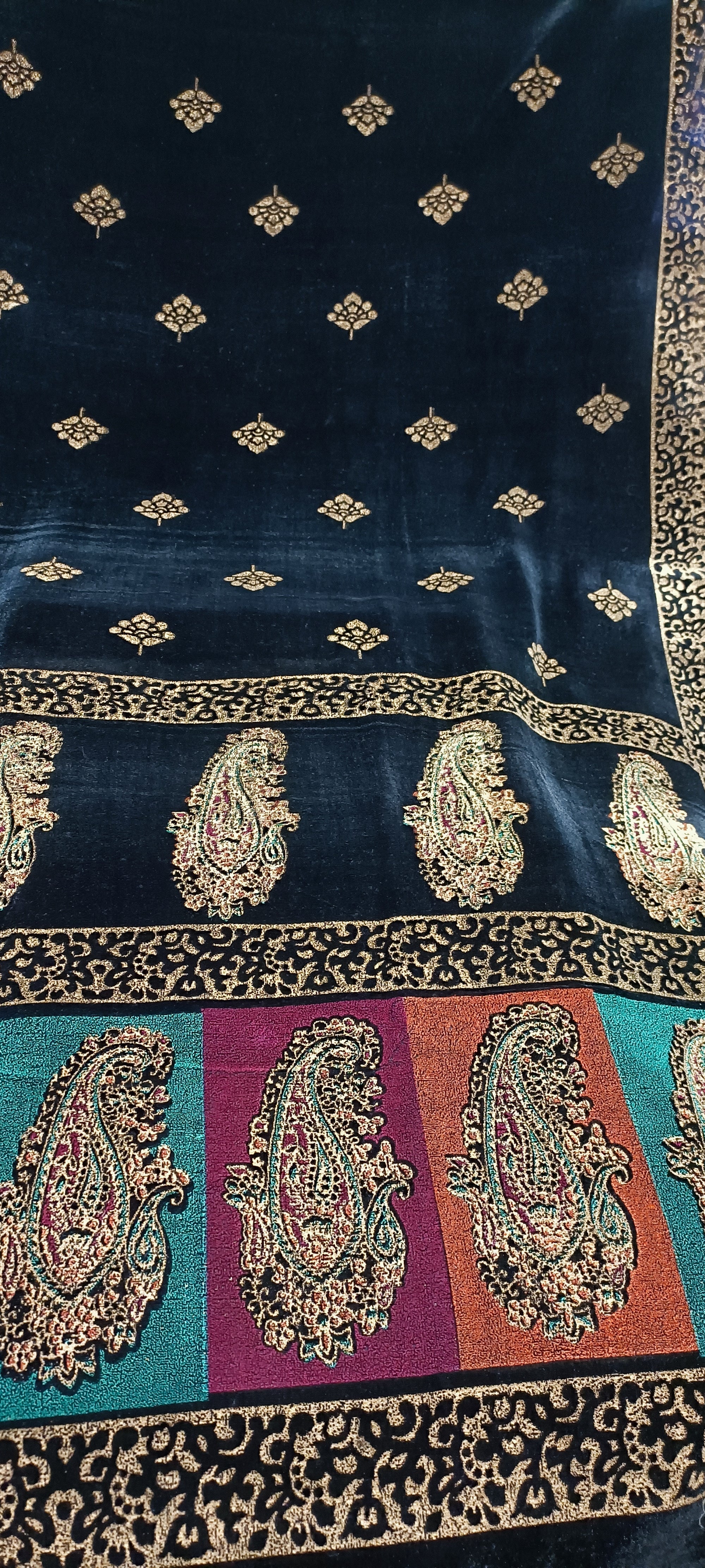 Velvet multi block print large size shwl available in 3 colours