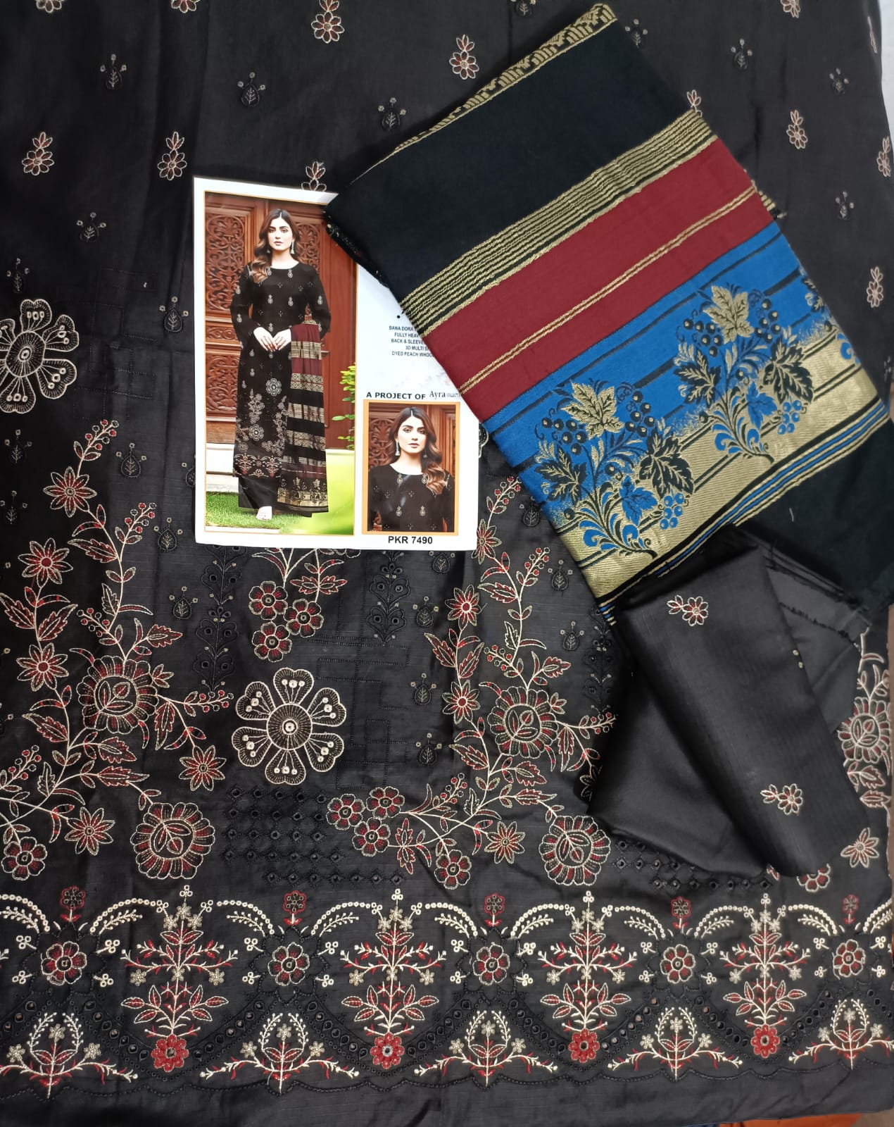 Pech Wool stuff,Embroidered wd chknkari 3Pc wd jacquard wool shawl