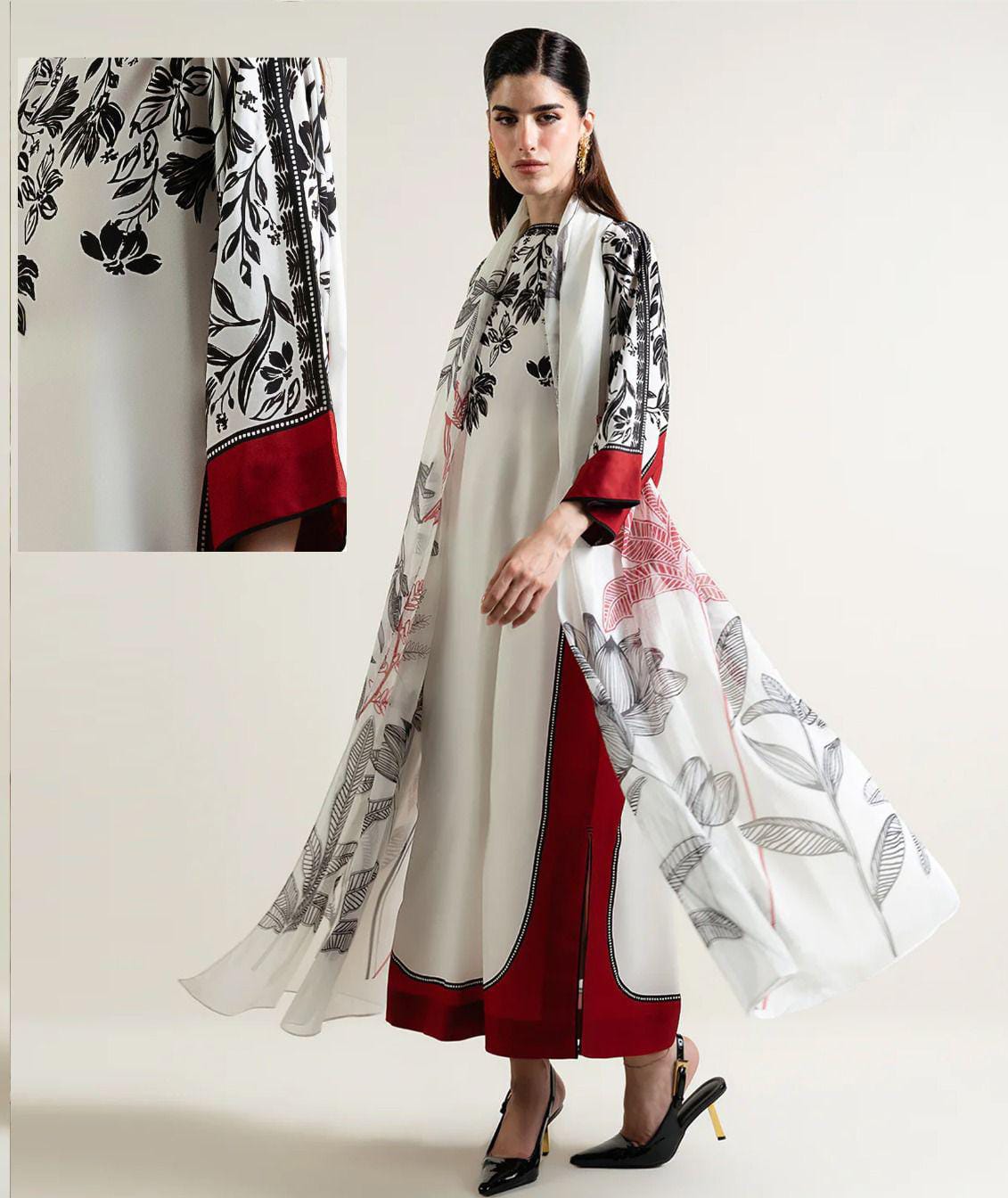 Georget Silk Stitched 3Pc Available in free Size (Kaftan Style,52 length)