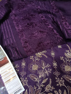 Peach dhanak 3pc, embroidered front back nd sleeves wd plan trouser nd velvet dhanak shawl....