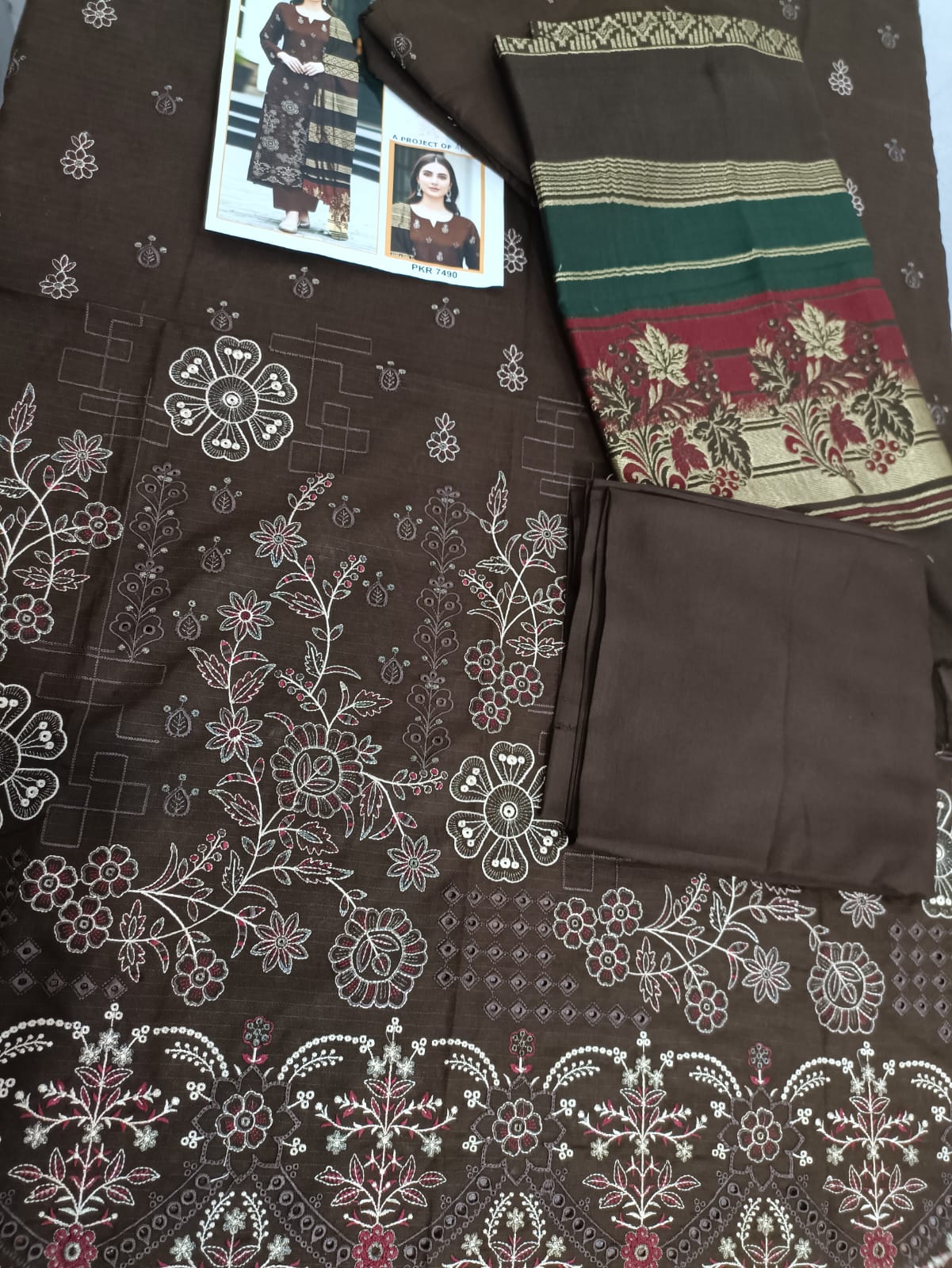 Pech Wool stuff,Embroidered wd chknkari 3Pc wd jacquard wool shawl