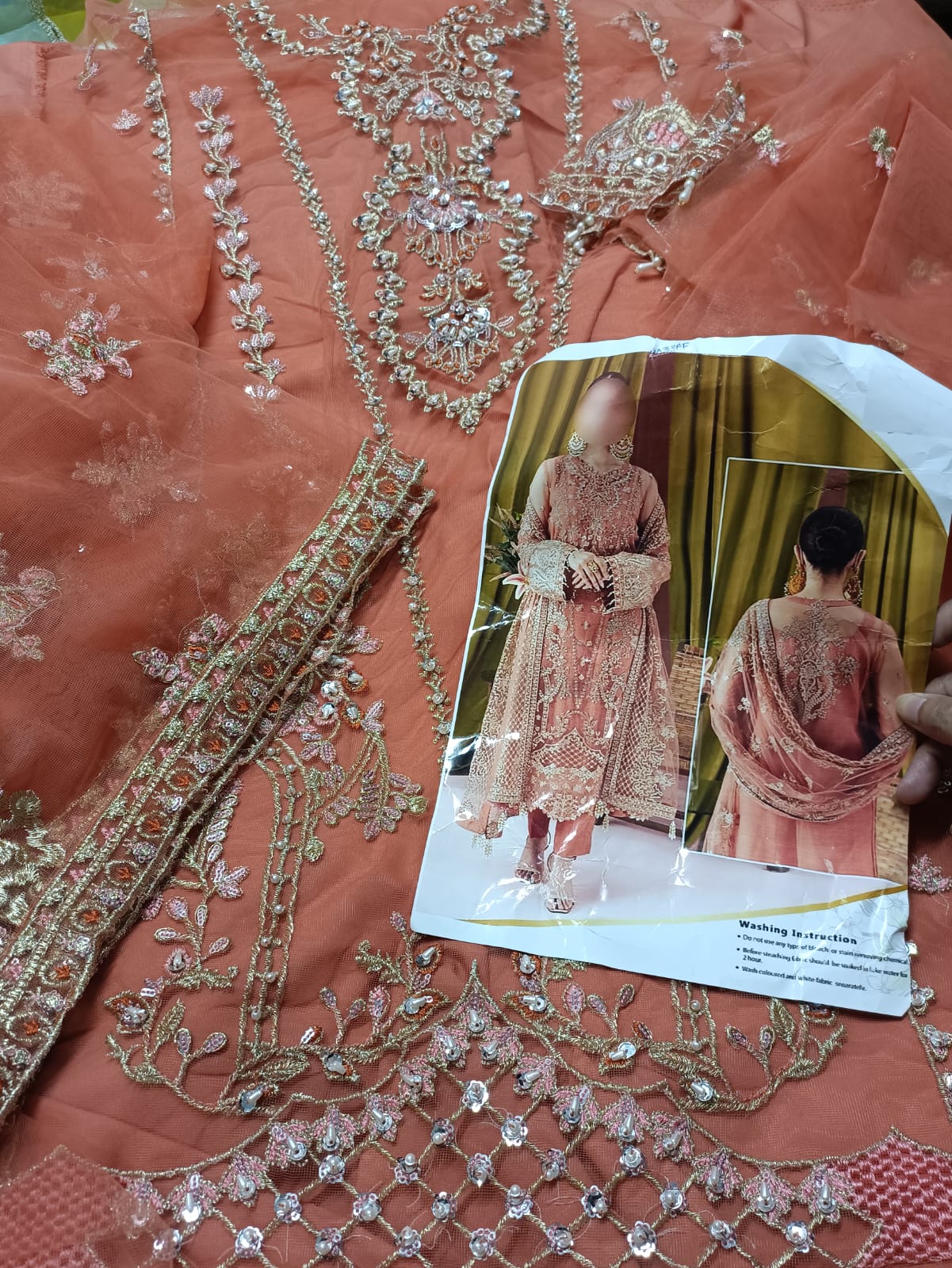 Formal 3pc Chiffon wd Patches nd Chiffon Masori Dupata Embroidered (unstiched )