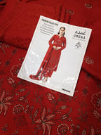Peach dhanak 3pc, embroidered front back nd sleeves wd plan trouser nd velvet dhanak shawl....