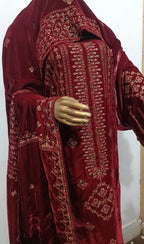 9000 Micro Velvet Luxury Collection 3pc(, shirt front back sleeves dupata embroidered wd plan velvet trouser)