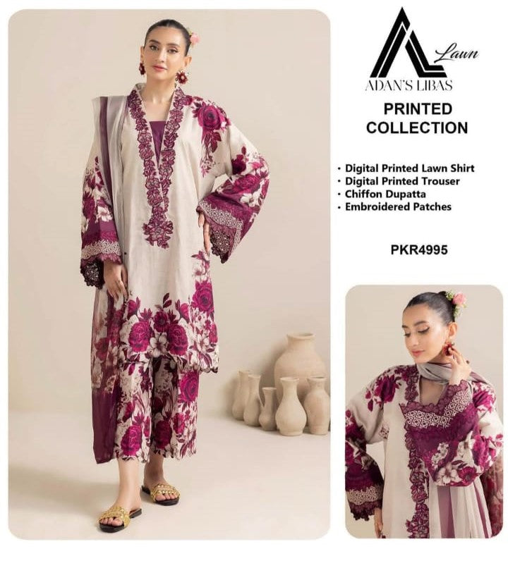 Adan Libas Printer  Marginda Purple Lawn Suite