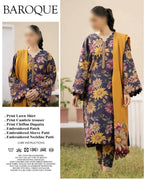 3 Piece - Unstitched Digital Printed Lawn Fabric BQ-402