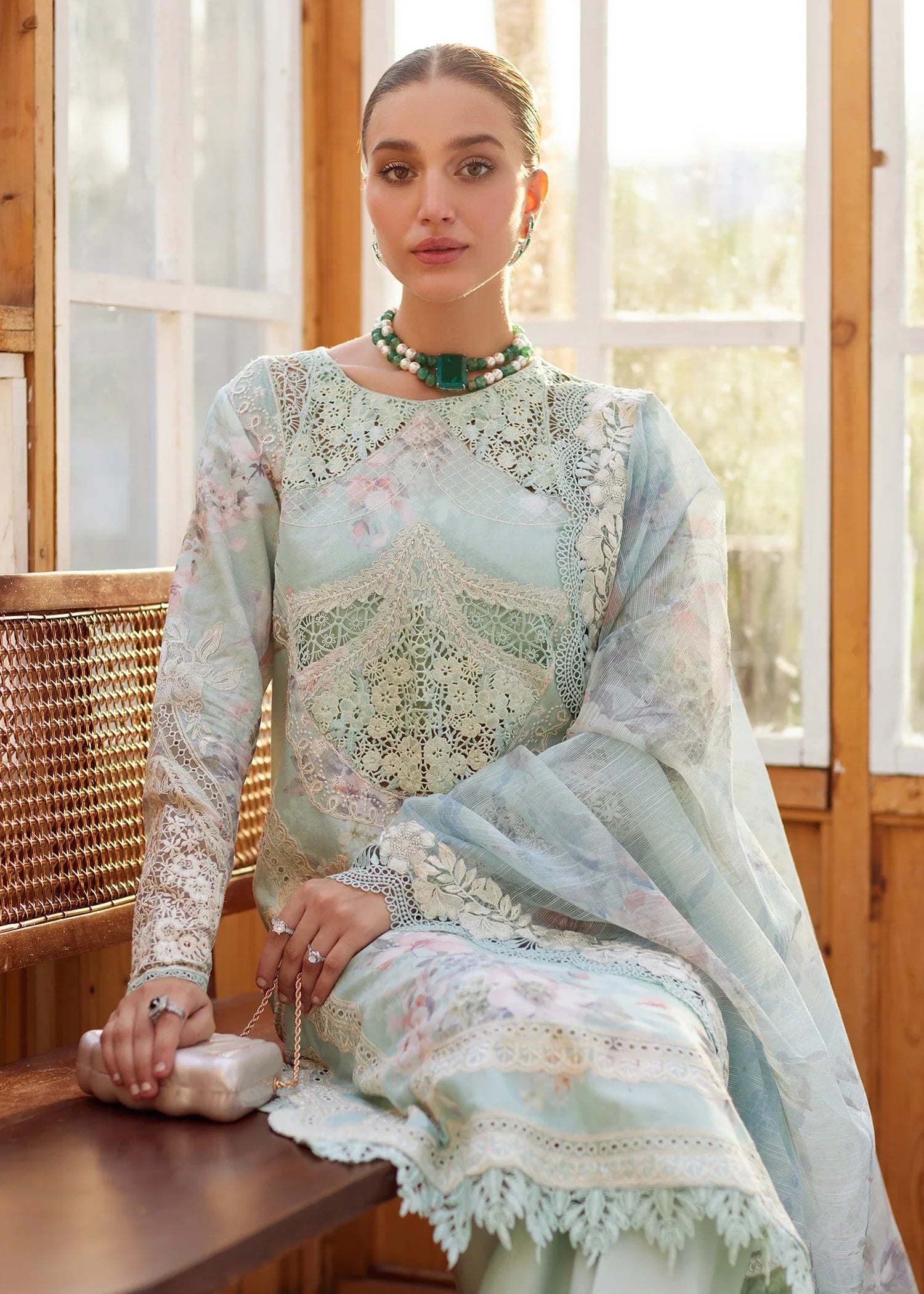 Crimson Aqua Lawn With Chiffon Dupatta Unstitched Dress