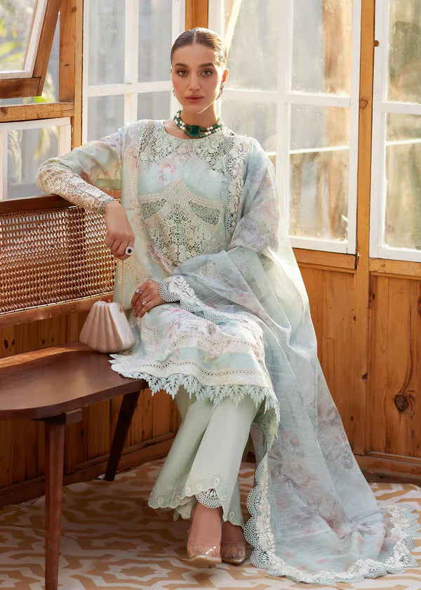 Crimson Aqua Lawn With Chiffon Dupatta Unstitched Dress