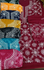 Semi Pure Chiffon 2pc handmade, chknkari wd mirror work on shirt sleeves nd dupta...