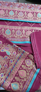Fabric karandi,3pc
Full luxury jacquaired work..maroon shade