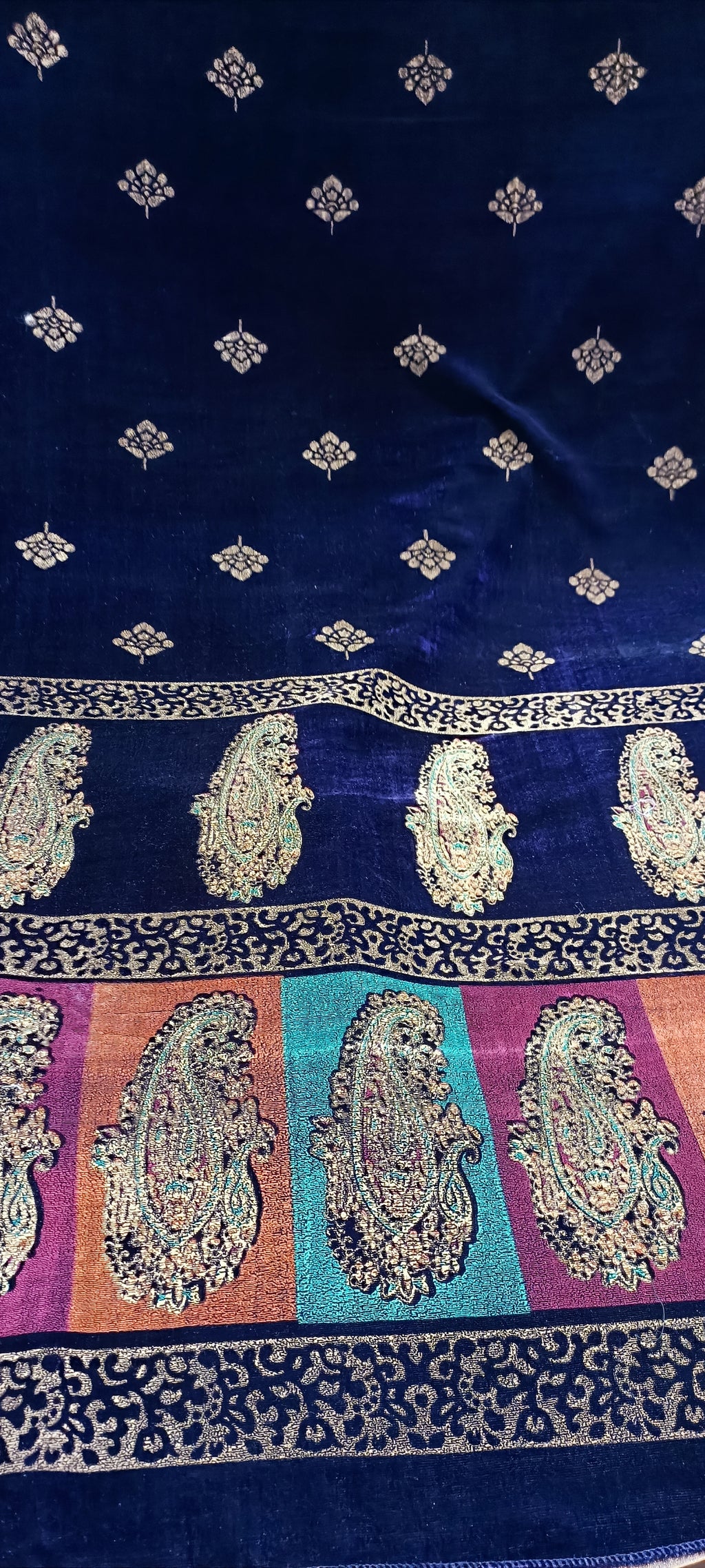 Velvet multi block print large size shwl available in 3 colours
