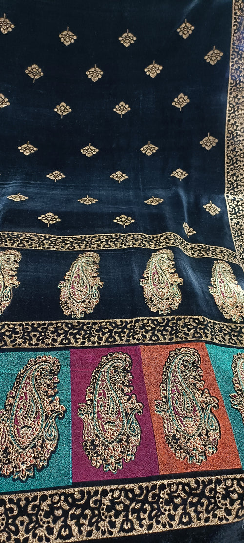 Velvet multi block print large size shwl available in 3 colours