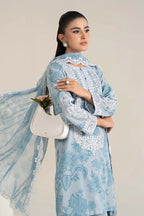 Maria B | Sky Blue - Printed Lawn With Chiffon Embroidered Dupatta