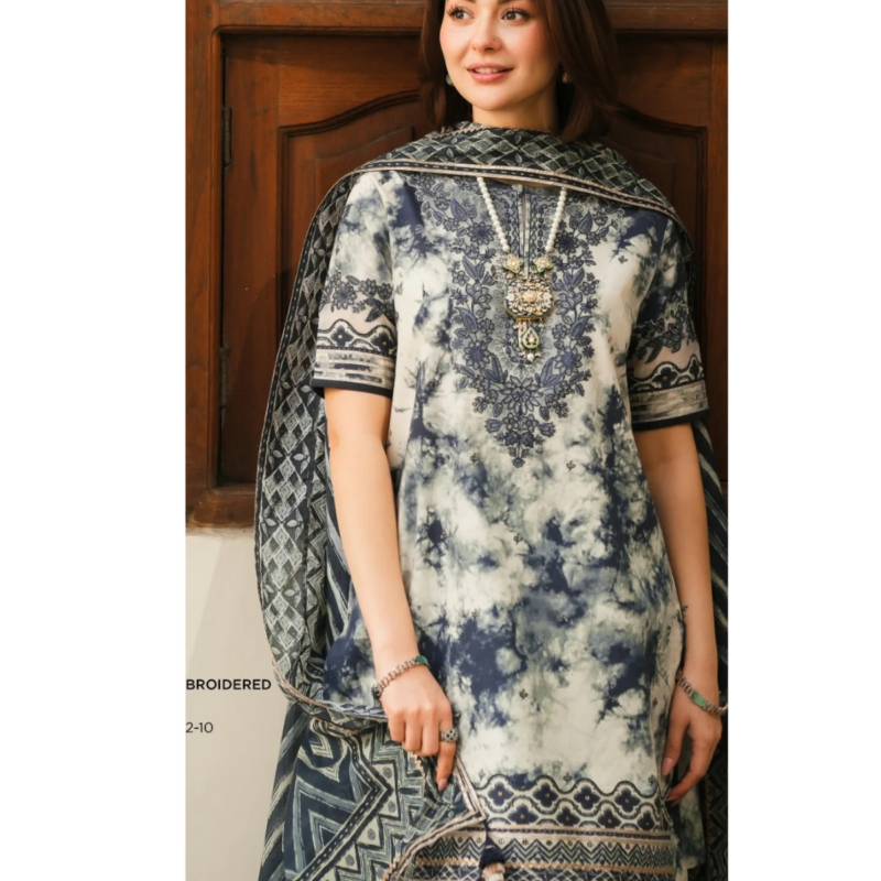 Sapphire Embroidered White & Blue Luxury Lawn Dress
