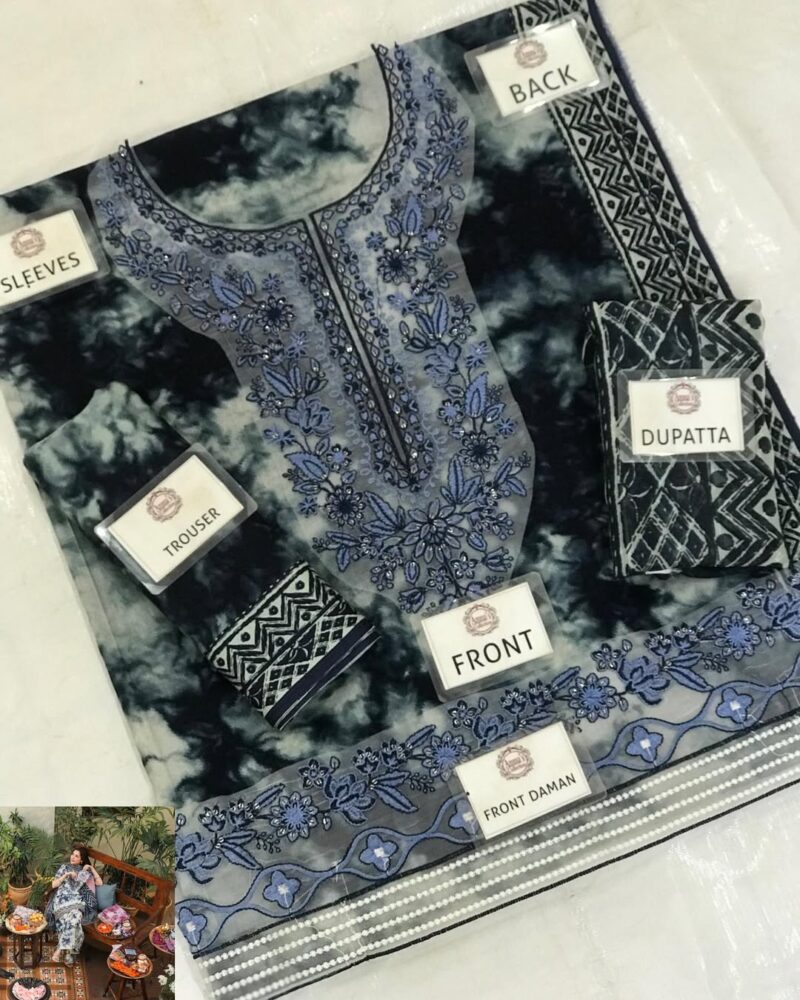 Sapphire Embroidered White & Blue Luxury Lawn Dress