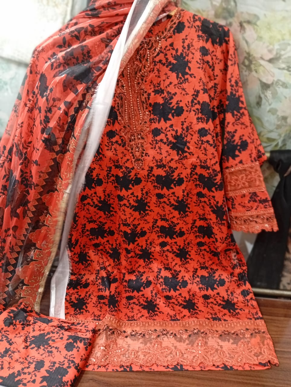 Stitched Lawn Ready to Wear Dress l Red