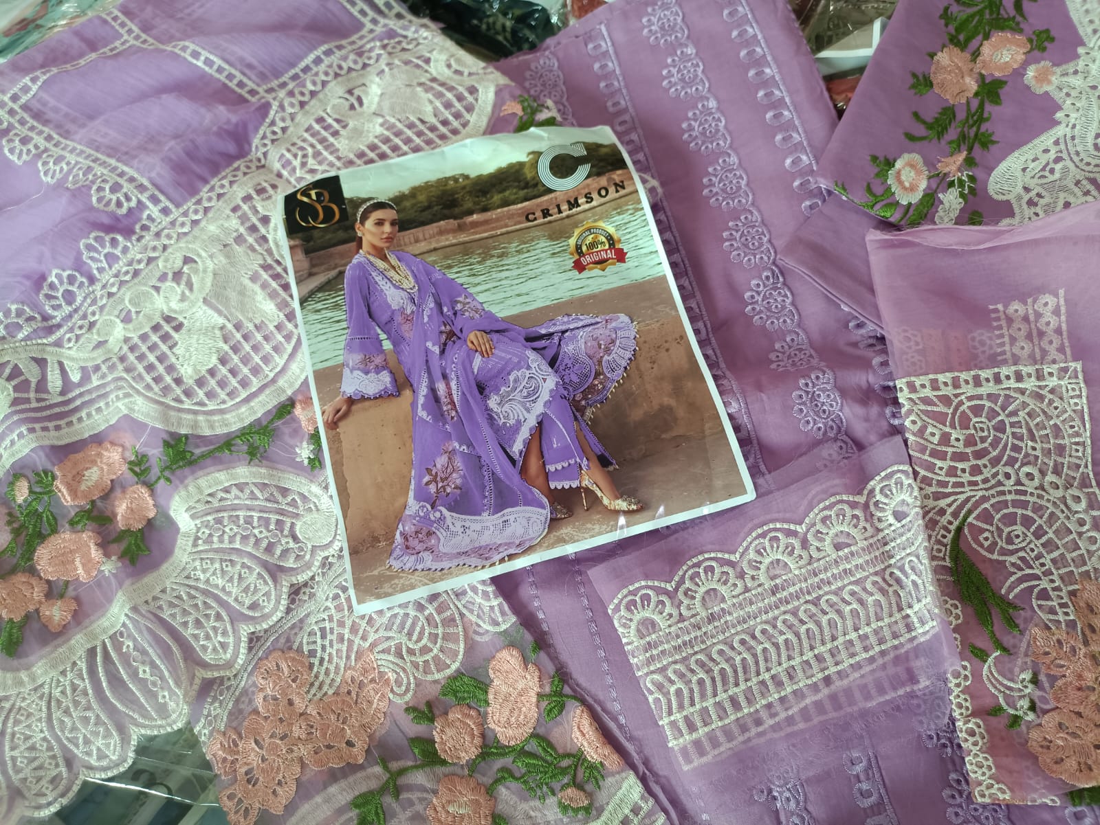 Lawn Embroidered 3pc With Embroidered Chiffon Dupatta by Crimson brand