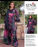 Iznik Lawn 3piece Unstitched Digital Printed Dress l UE-399