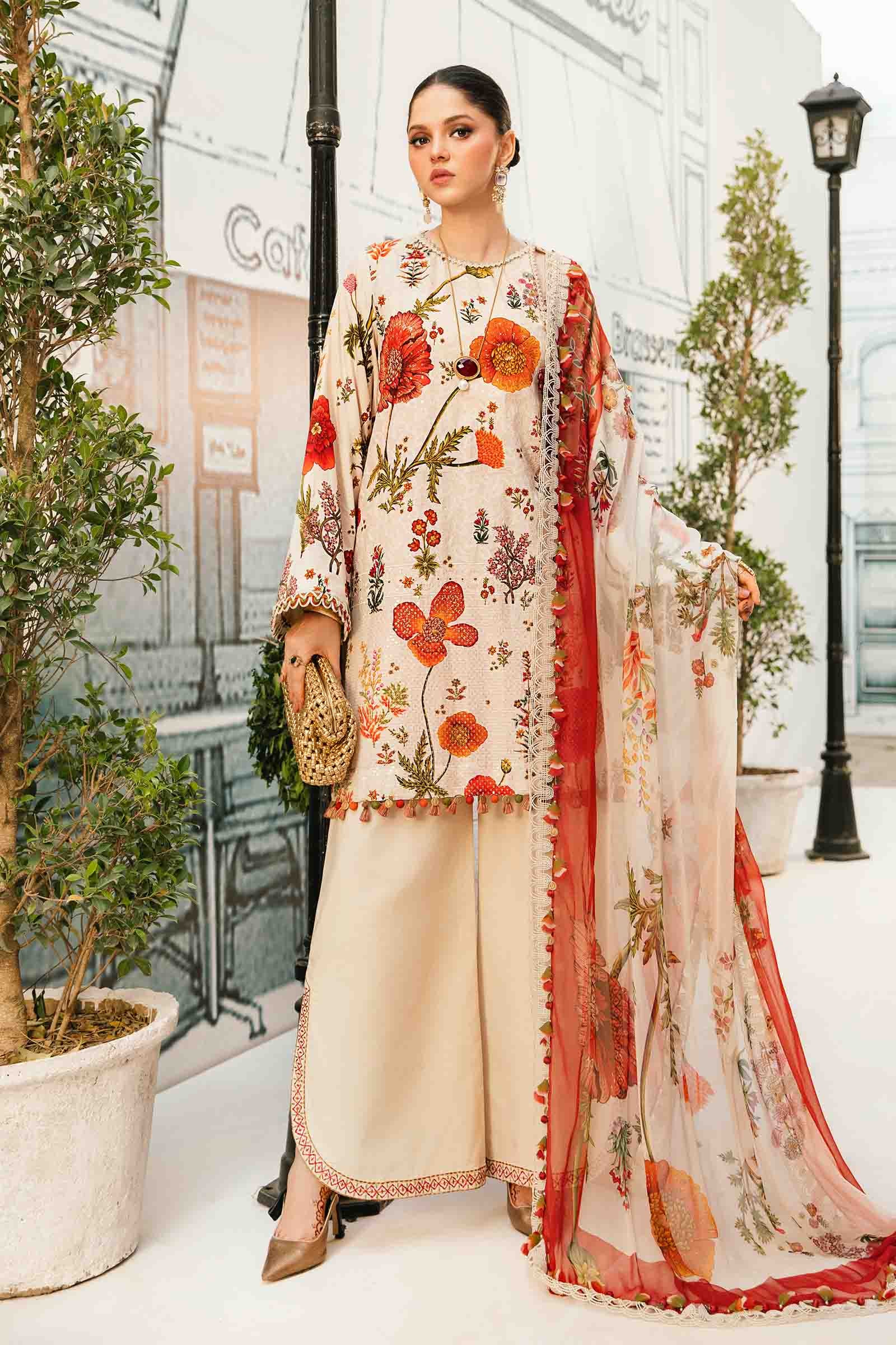 Mariab Lawn Unstitched Embroidered 3Pc wd Patches (same as orignal)