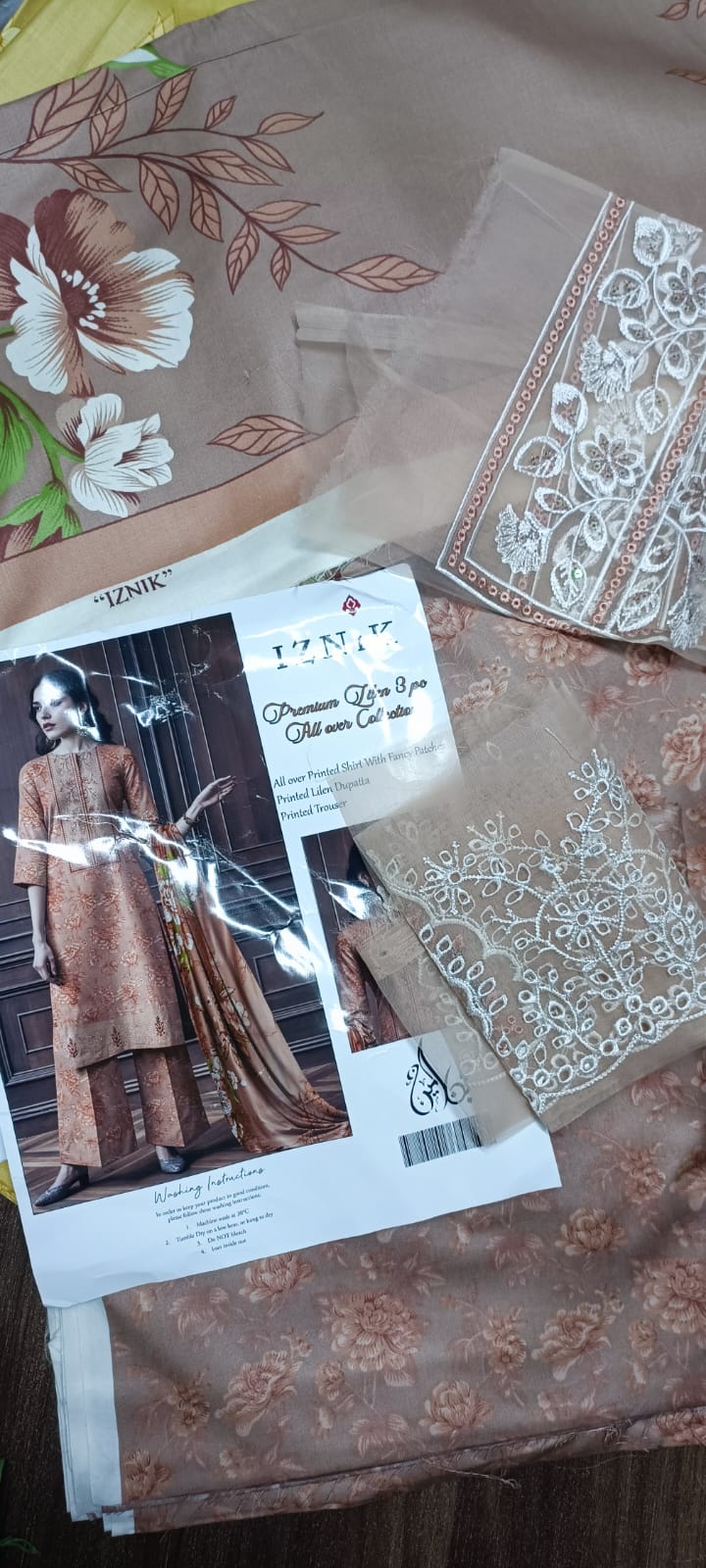 iznik linen 3pc wd embroidered patches (same as orignl)