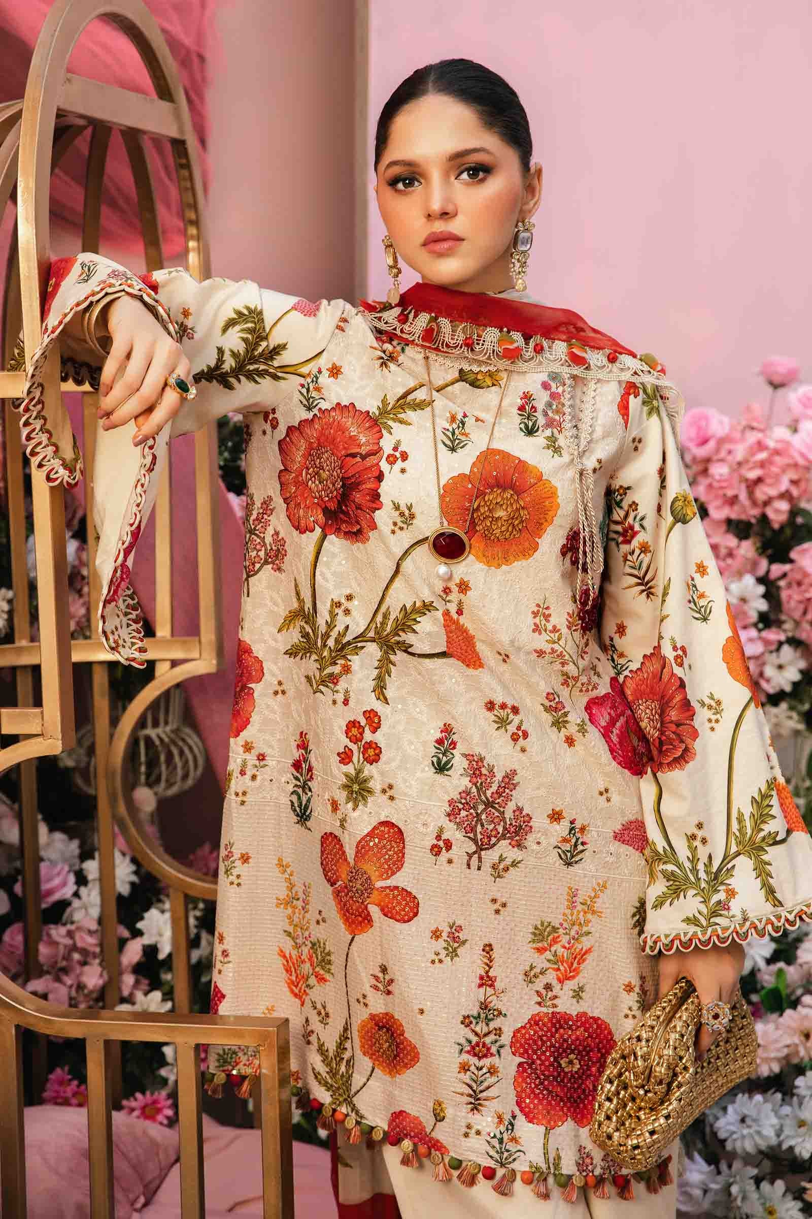 Mariab Lawn Unstitched Embroidered 3Pc wd Patches (same as orignal)