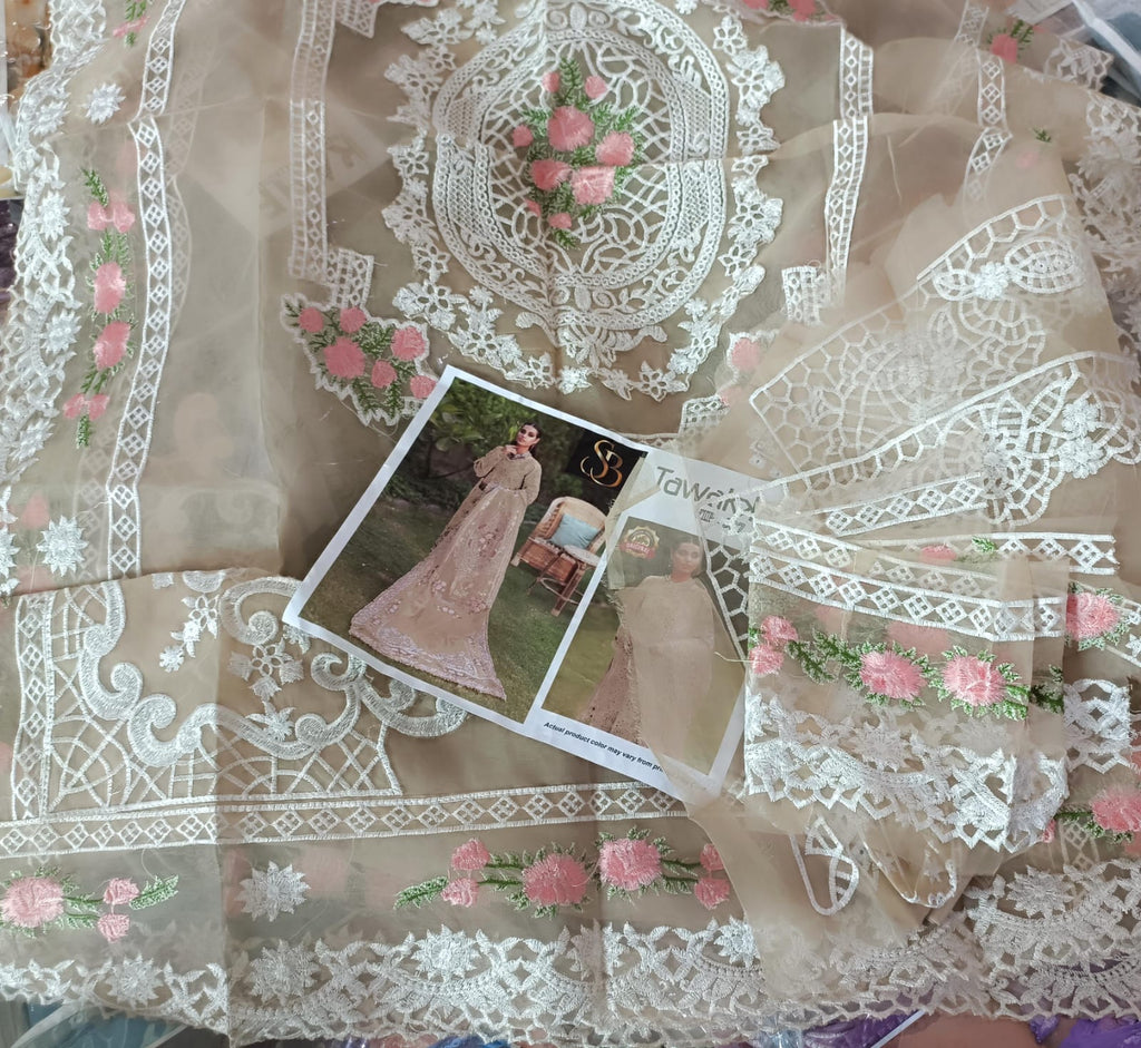Heavy Luxury Embroidered 3pc wd heavy Dupatta by TAWAKKAL Brand