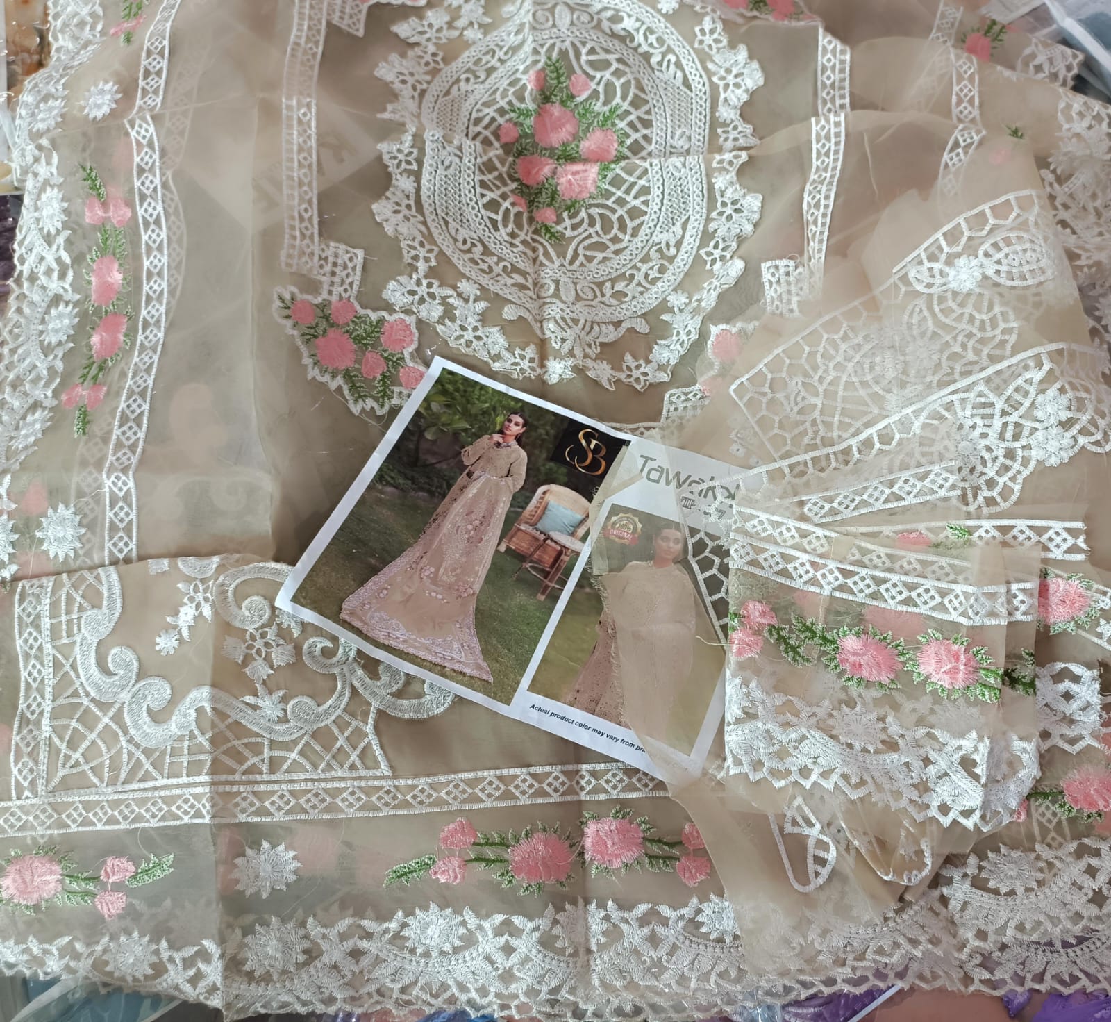 Heavy Luxury Embroidered 3pc wd heavy Dupatta by TAWAKKAL Brand