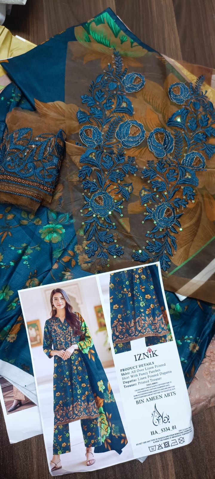iznik linen 3pc wd embroidered patches (same as orignl)